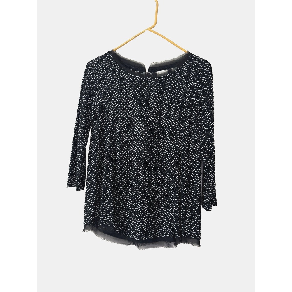 Anthropologie Postmark Small Top Textured Weave Lace Trim 3/4 Sleeve Chic Blouse